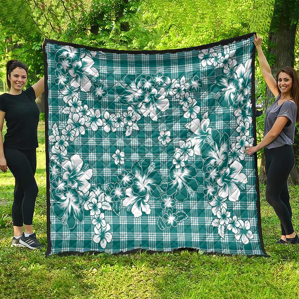 Hibiscus Pakala Aqua Teal Quilt Tropical Floral Stylized - Polynesian Pride