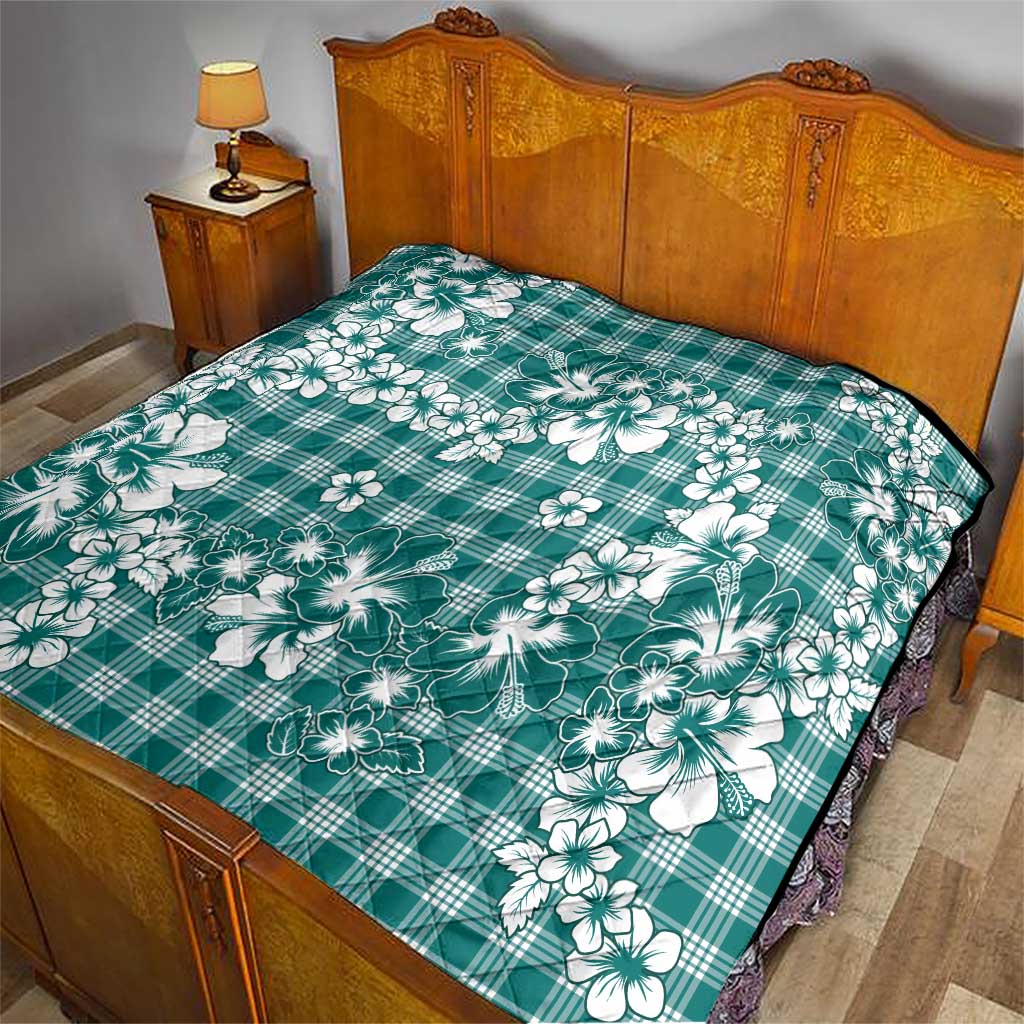 Hibiscus Pakala Aqua Teal Quilt Tropical Floral Stylized - Polynesian Pride