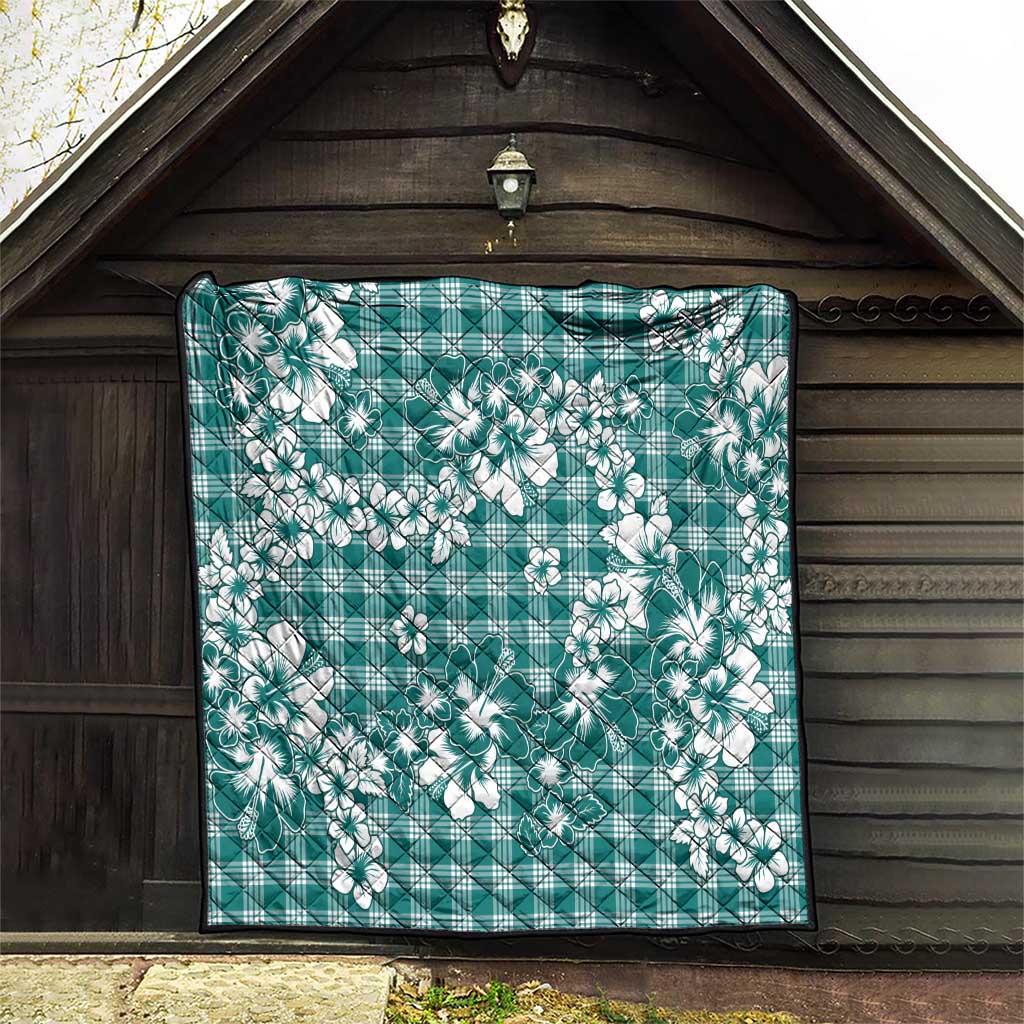 Hibiscus Pakala Aqua Teal Quilt Tropical Floral Stylized - Polynesian Pride