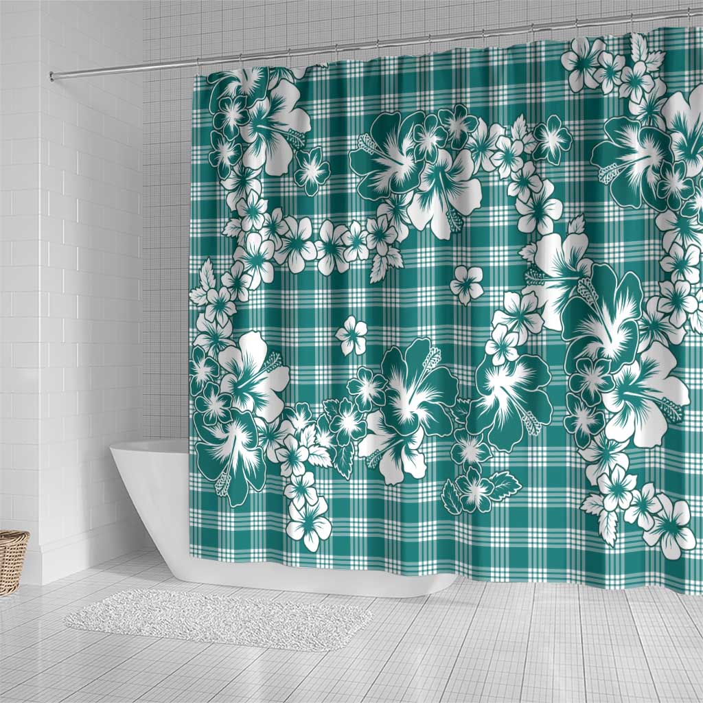 Hibiscus Pakala Aqua Teal Shower Curtain Tropical Floral Stylized - Polynesian Pride