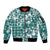 Hibiscus Pakala Aqua Teal Sleeve Zip Bomber Jacket Tropical Floral Stylized - Polynesian Pride