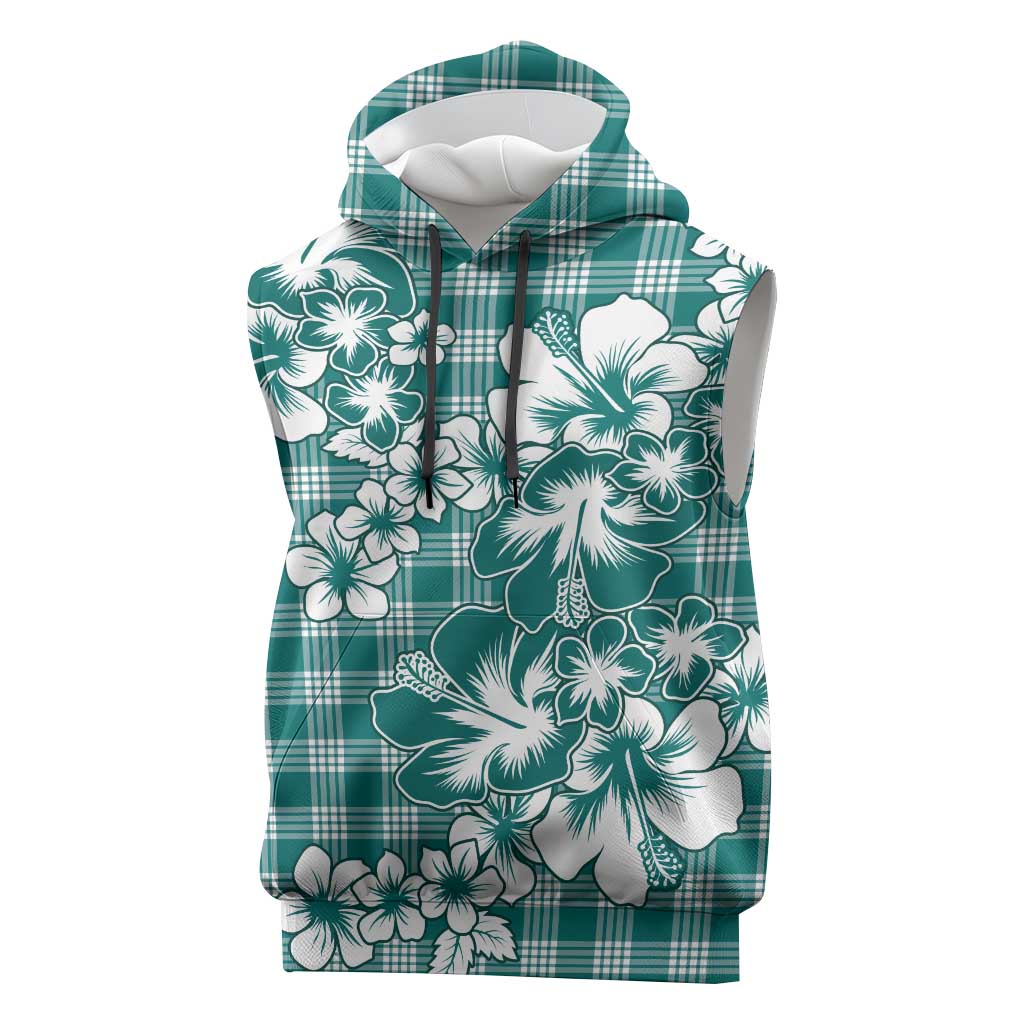 Hibiscus Pakala Aqua Teal Sleeveless Hoodie Tropical Floral Stylized LT01 Teal - Polynesian Pride
