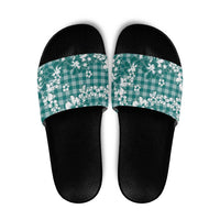 Hibiscus Pakala Aqua Teal Slide Sandals Tropical Floral Stylized - Polynesian Pride