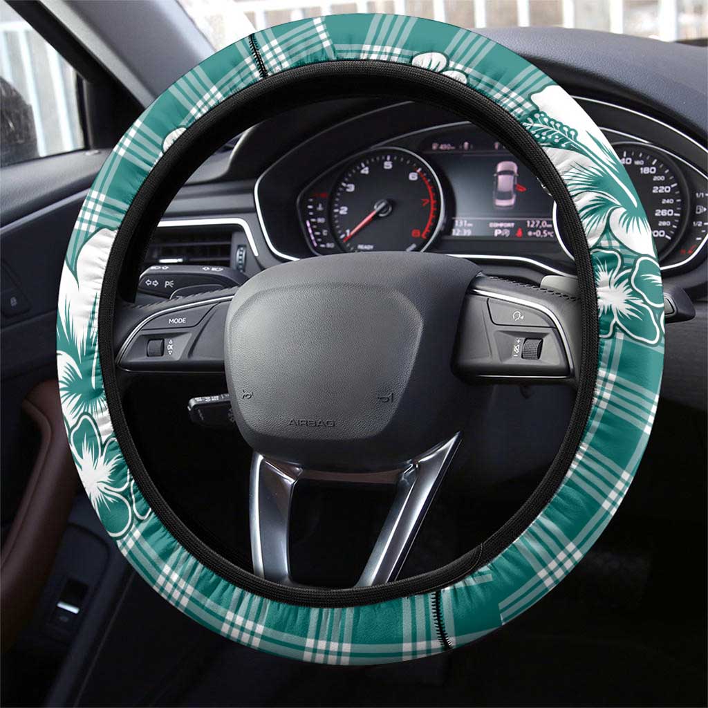 Hibiscus Pakala Aqua Teal Steering Wheel Cover Tropical Floral Stylized - Polynesian Pride