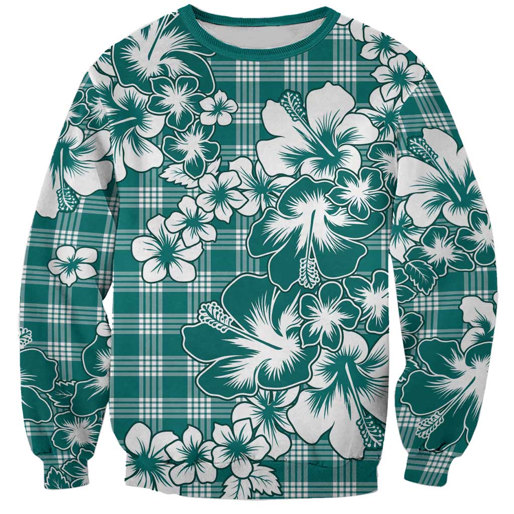 Hibiscus Pakala Aqua Teal Sweatshirt Tropical Floral Stylized LT01 Unisex Teal - Polynesian Pride