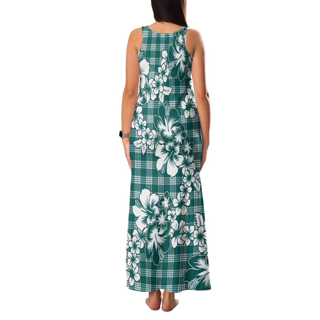 Hibiscus Pakala Aqua Teal Tank Maxi Dress Tropical Floral Stylized - Polynesian Pride