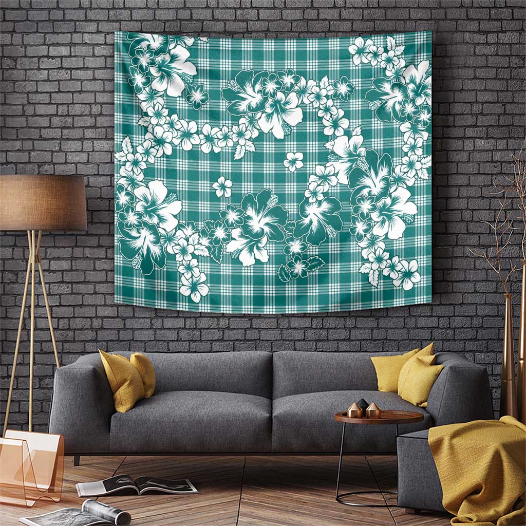 Hibiscus Pakala Aqua Teal Tapestry Tropical Floral Stylized - Polynesian Pride