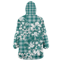 Hibiscus Pakala Aqua Teal Wearable Blanket Hoodie Tropical Floral Stylized - Polynesian Pride