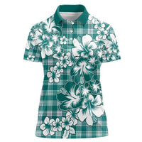 Hibiscus Pakala Aqua Teal Women Polo Shirt Tropical Floral Stylized - Polynesian Pride
