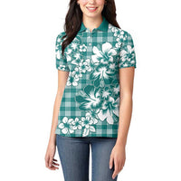 Hibiscus Pakala Aqua Teal Women Polo Shirt Tropical Floral Stylized - Polynesian Pride