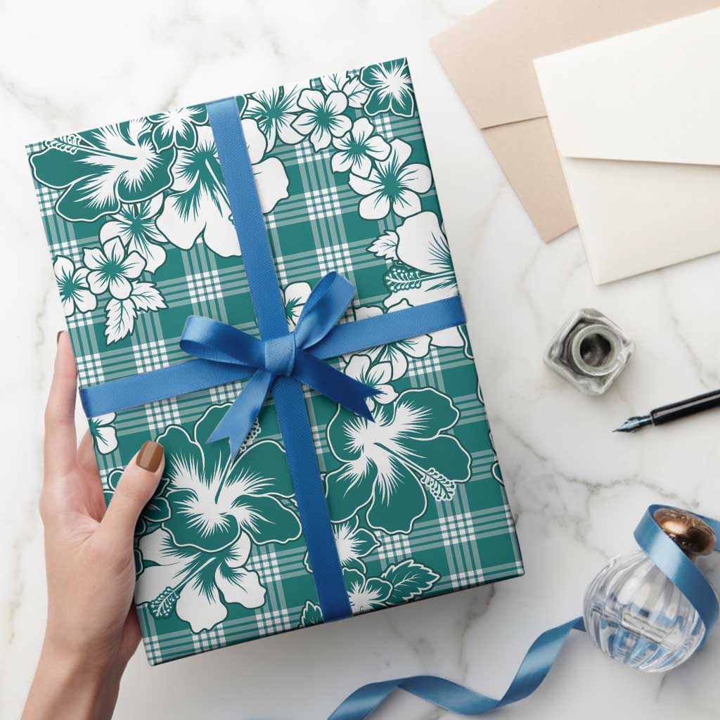 Hibiscus Pakala Aqua Teal Wrapping Paper Tropical Floral Stylized - Polynesian Pride