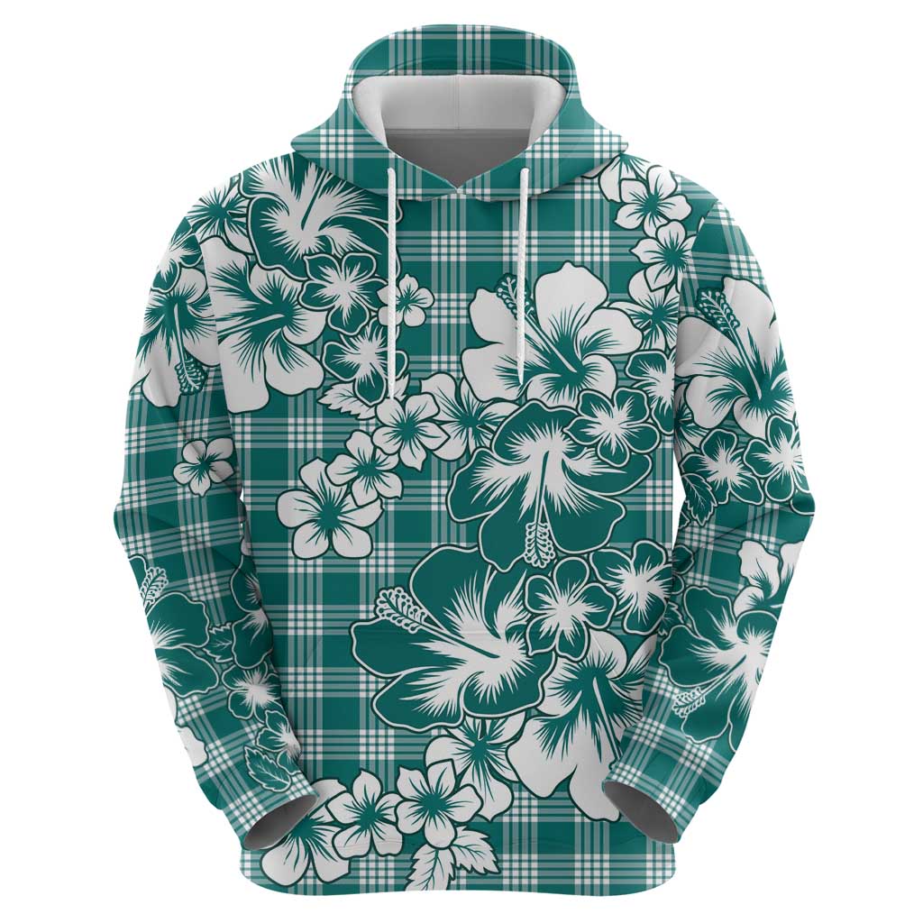Hibiscus Pakala Aqua Teal Zip Hoodie Tropical Floral Stylized - Polynesian Pride