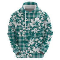 Hibiscus Pakala Aqua Teal Zip Hoodie Tropical Floral Stylized - Polynesian Pride