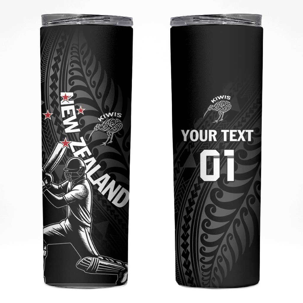 Custom New Zealand Cricket Skinny Tumbler Maori Kiwi Black Fern LT01 Black - Polynesian Pride