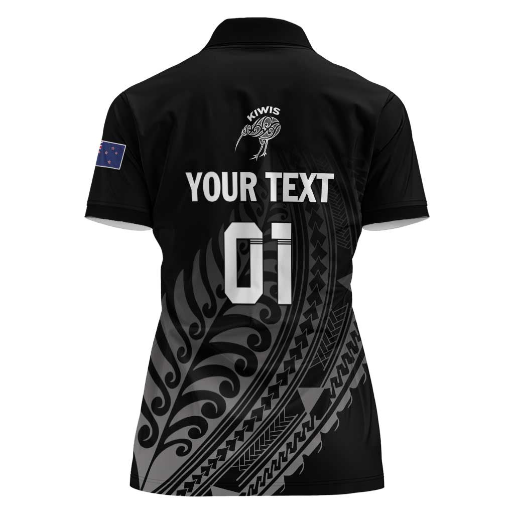 Custom New Zealand Cricket Women Polo Shirt Maori Kiwi Black Fern