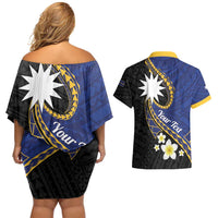Personalised Nauru Couples Matching Off Shoulder Short Dress and Hawaiian Shirt Naoero Proud Plumeria