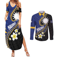 Personalised Nauru Couples Matching Summer Maxi Dress and Long Sleeve Button Shirt Naoero Proud Plumeria