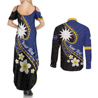 Personalised Nauru Couples Matching Summer Maxi Dress and Long Sleeve Button Shirt Naoero Proud Plumeria