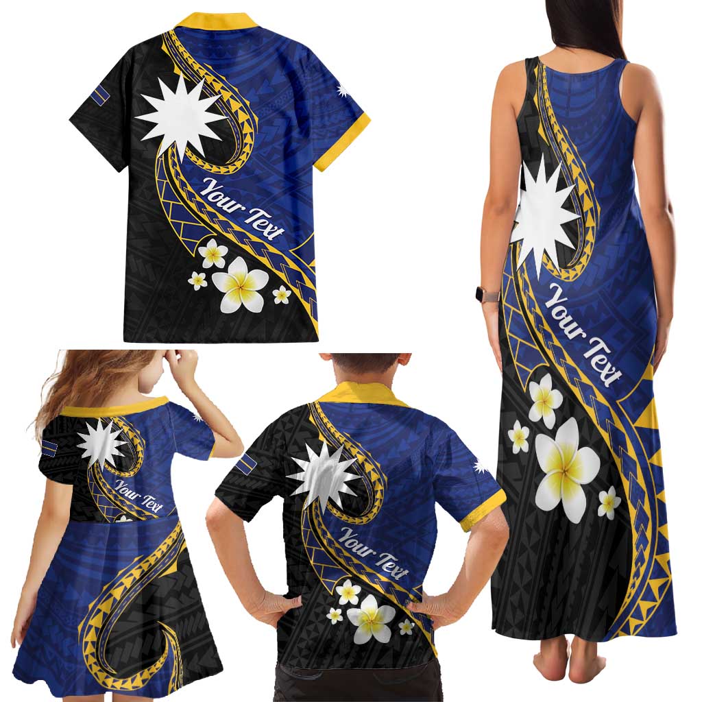 Personalised Nauru Family Matching Tank Maxi Dress and Hawaiian Shirt Naoero Proud Plumeria