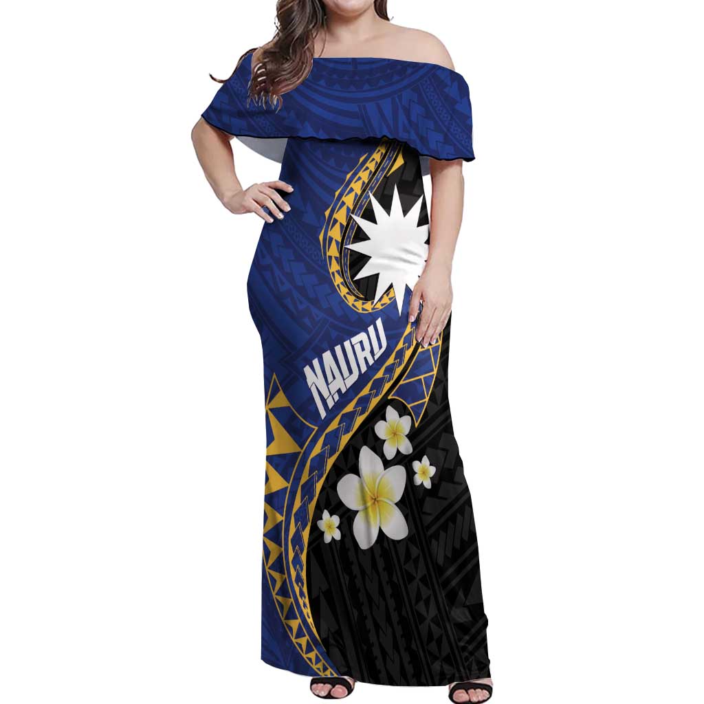 Personalised Nauru Off Shoulder Maxi Dress Naoero Proud Plumeria