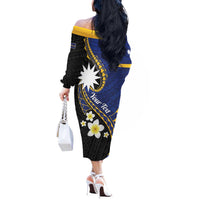 Personalised Nauru Off The Shoulder Long Sleeve Dress Naoero Proud Plumeria