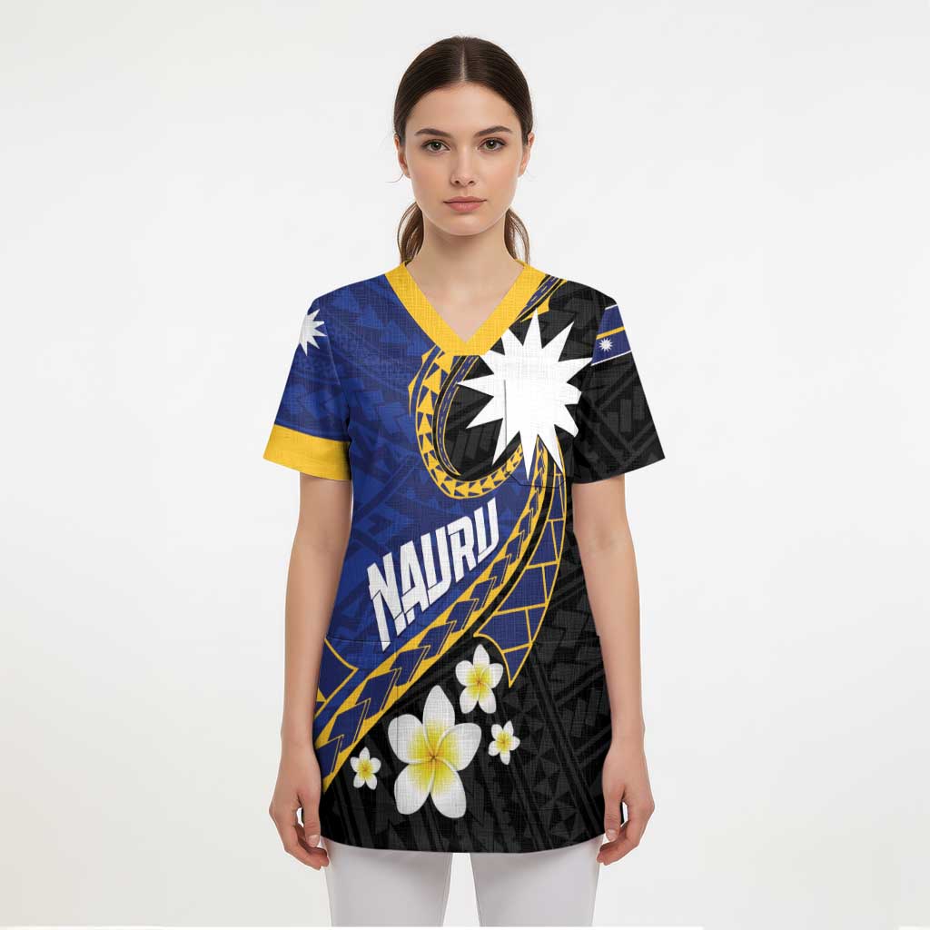 Personalised Nauru Scrub Top Naoero Proud Plumeria - Polynesian Pride