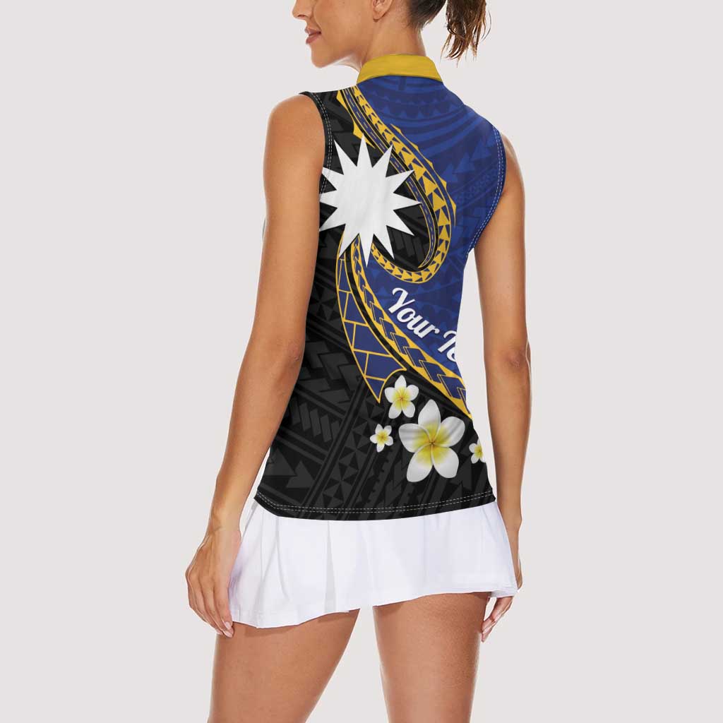 Personalised Nauru Women Sleeveless Polo Shirt Naoero Proud Plumeria
