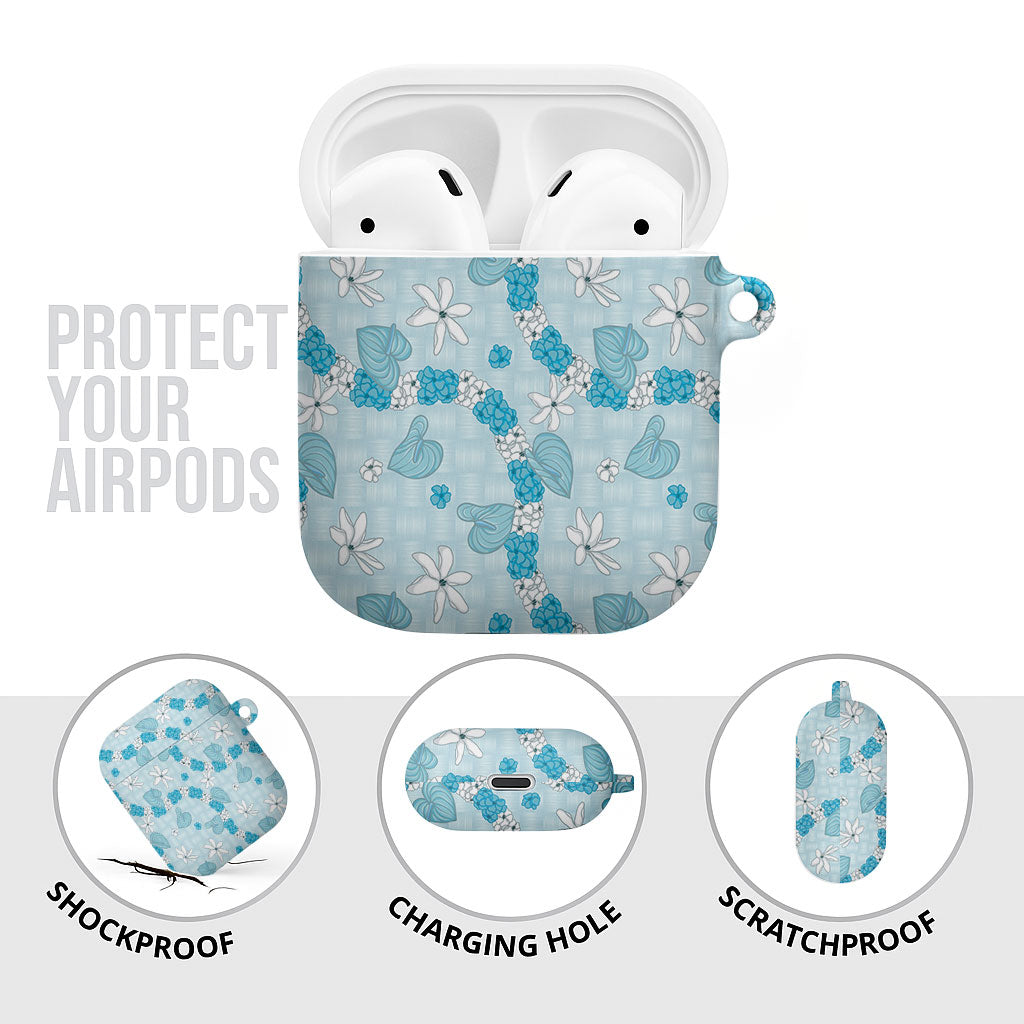 Hawaii Anthurium Tiare Pikake Lei AirPods Case UliUli Lauhala Art Pattern