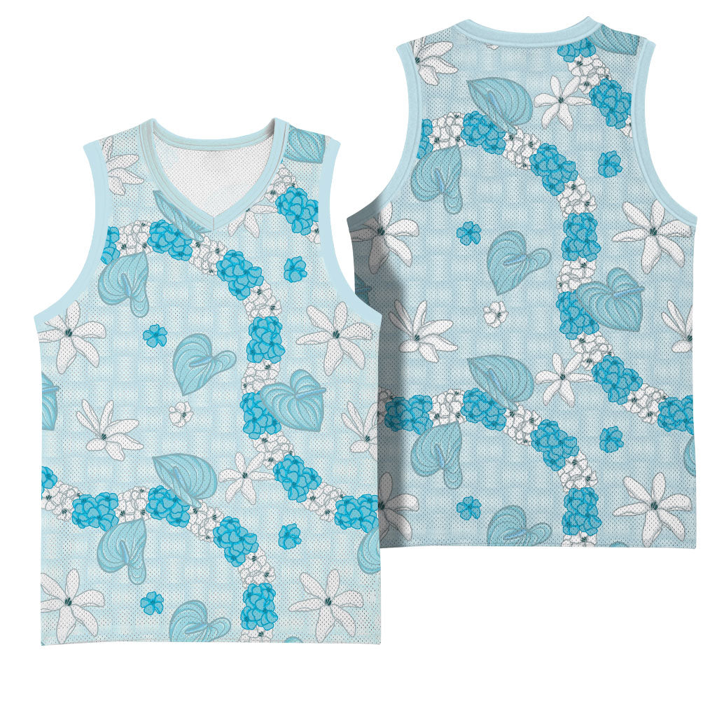Hawaii Anthurium Tiare Pikake Lei Basketball Jersey UliUli Lauhala Art Pattern