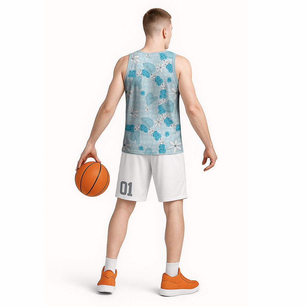 Hawaii Anthurium Tiare Pikake Lei Basketball Jersey UliUli Lauhala Art Pattern