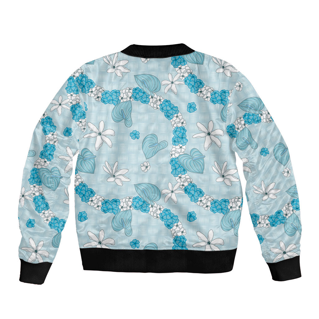 Hawaii Anthurium Tiare Pikake Lei Bomber Jacket UliUli Lauhala Art Pattern