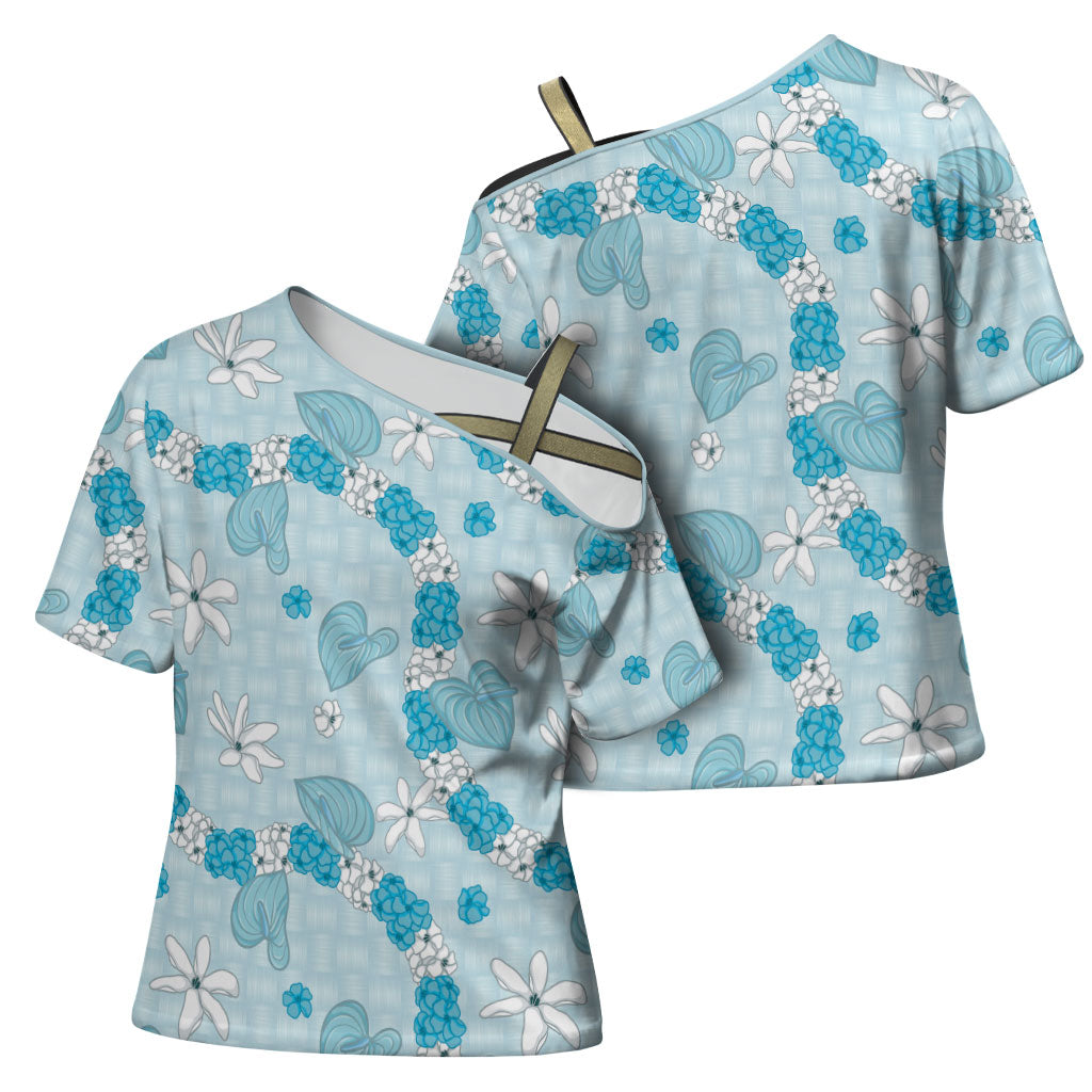 Hawaii Anthurium Tiare Pikake Lei Cross Shoulder Shirt UliUli Lauhala Art Pattern