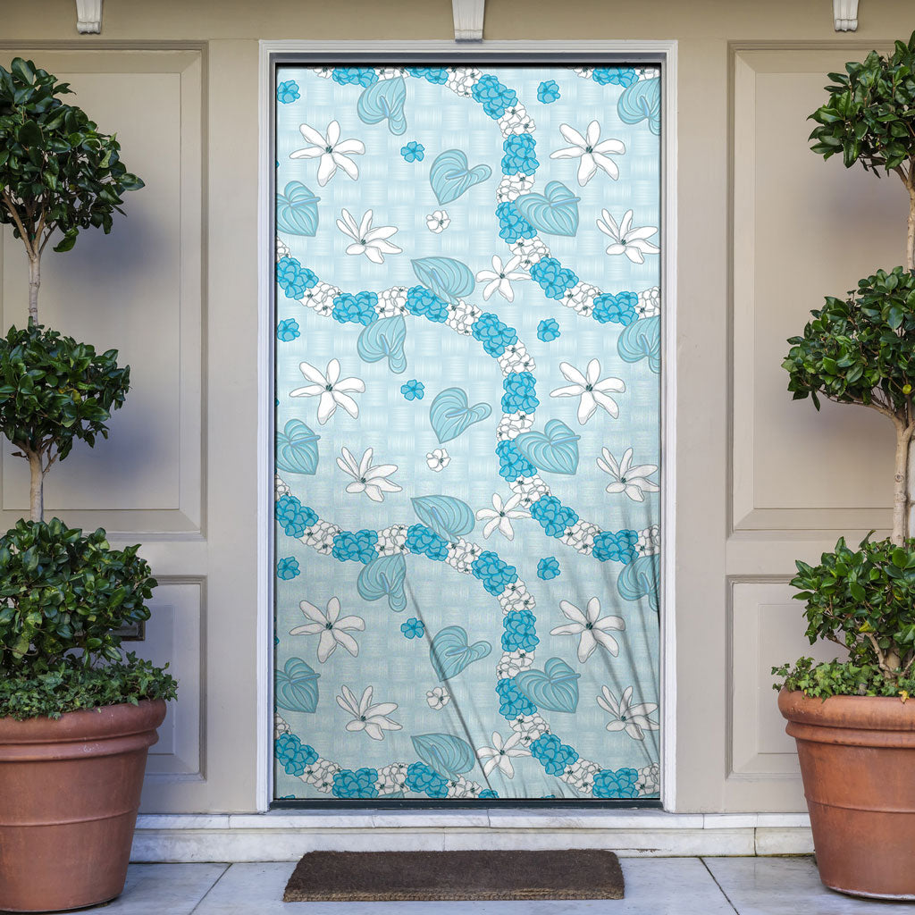 Hawaii Anthurium Tiare Pikake Lei Door Cover UliUli Lauhala Art Pattern