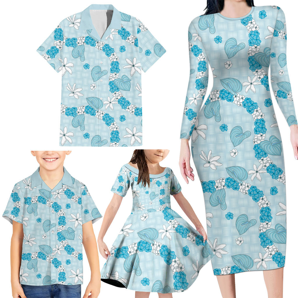 Hawaii Anthurium Tiare Pikake Lei Family Matching Long Sleeve Bodycon Dress and Hawaiian Shirt UliUli Lauhala Art Pattern LT01 - Polynesian Pride