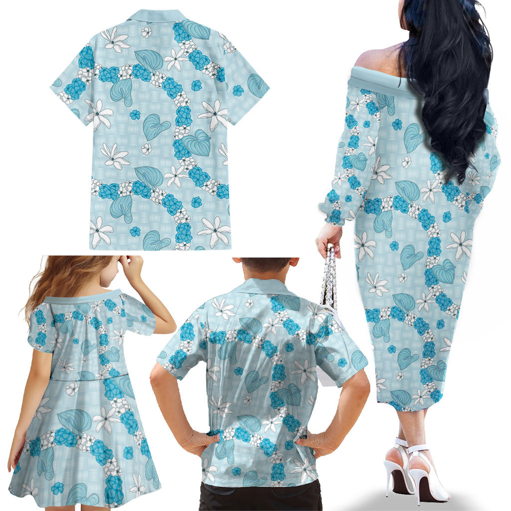 Hawaii Anthurium Tiare Pikake Lei Family Matching Off The Shoulder Long Sleeve Dress and Hawaiian Shirt UliUli Lauhala Art Pattern LT01 - Polynesian Pride