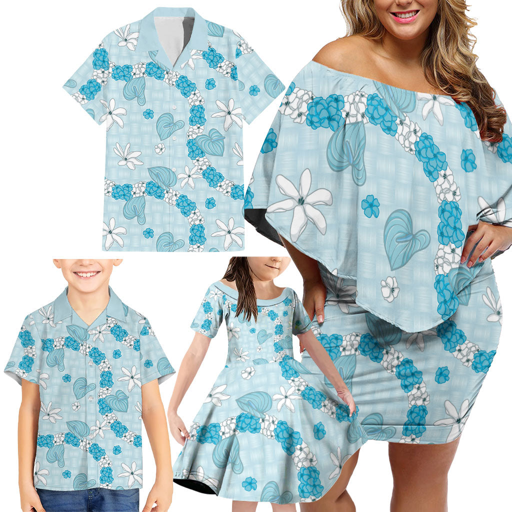 Hawaii Anthurium Tiare Pikake Lei Family Matching Off Shoulder Short Dress and Hawaiian Shirt UliUli Lauhala Art Pattern