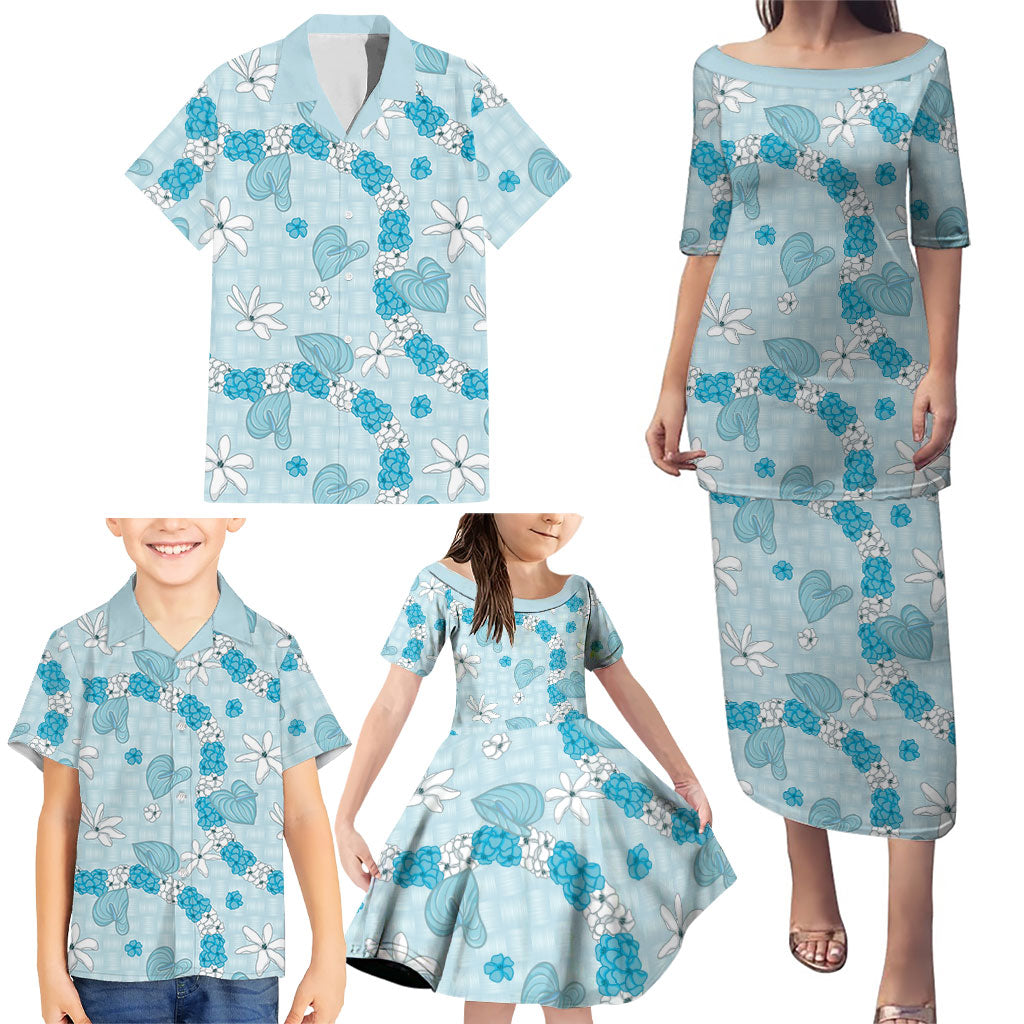 Hawaii Anthurium Tiare Pikake Lei Family Matching Puletasi and Hawaiian Shirt UliUli Lauhala Art Pattern