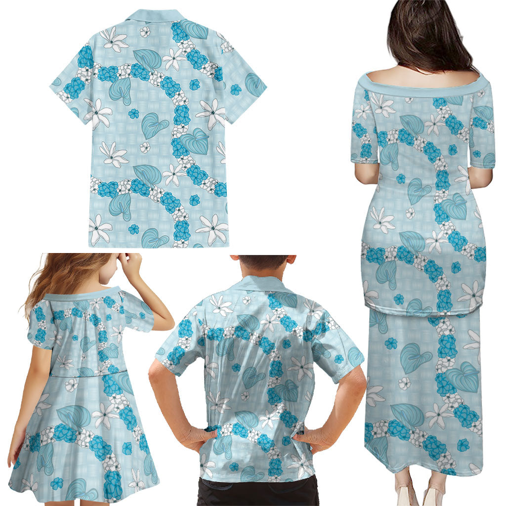 Hawaii Anthurium Tiare Pikake Lei Family Matching Puletasi and Hawaiian Shirt UliUli Lauhala Art Pattern