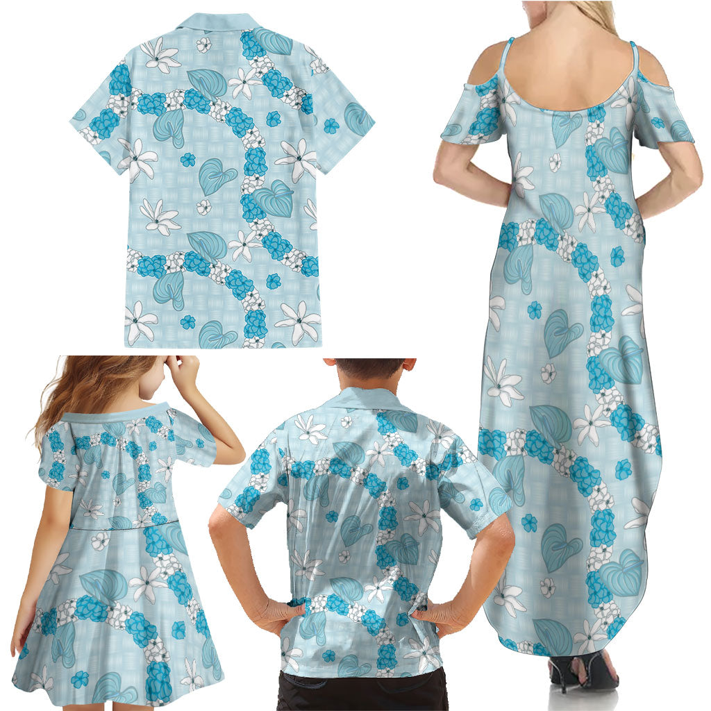 Hawaii Anthurium Tiare Pikake Lei Family Matching Summer Maxi Dress and Hawaiian Shirt UliUli Lauhala Art Pattern