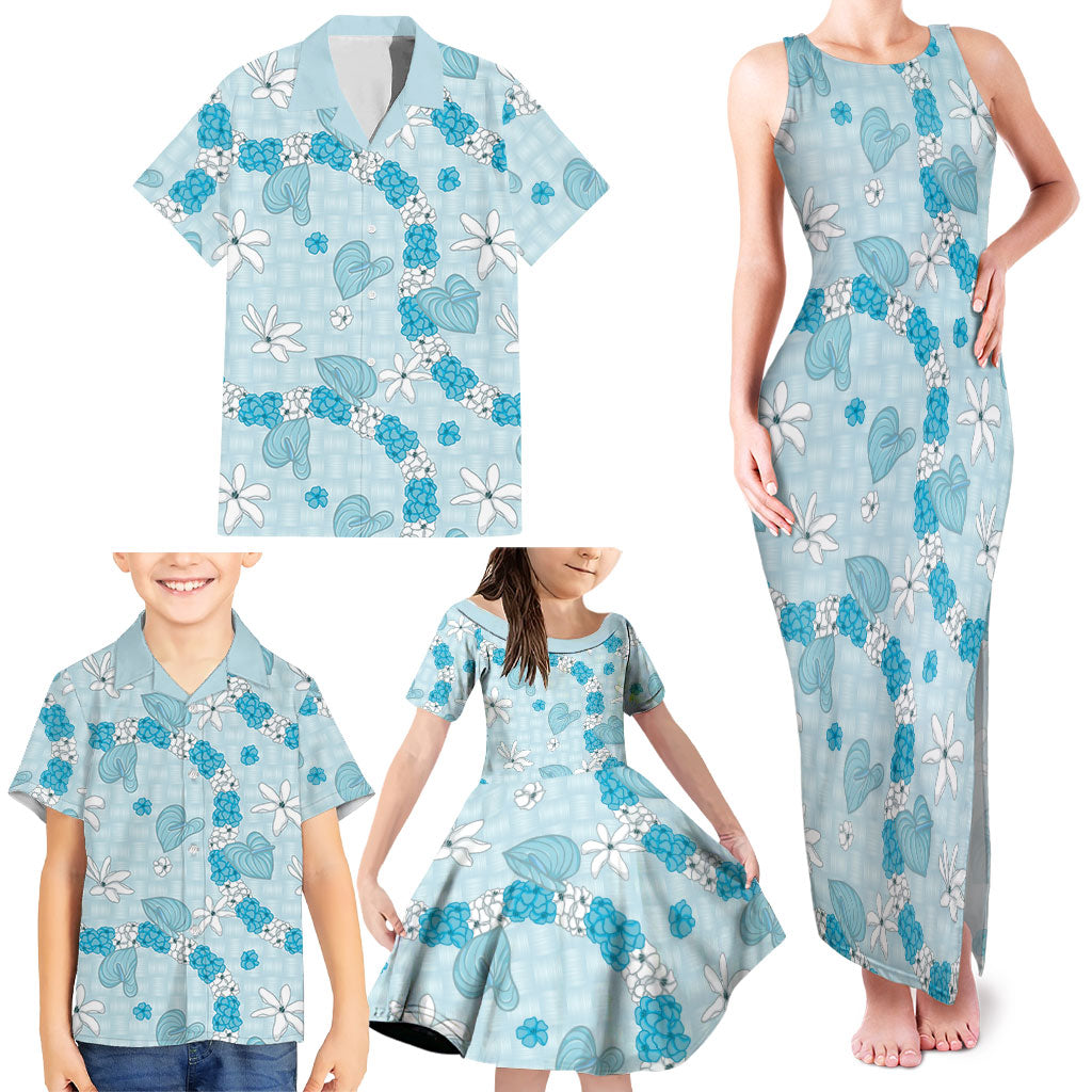 Hawaii Anthurium Tiare Pikake Lei Family Matching Tank Maxi Dress and Hawaiian Shirt UliUli Lauhala Art Pattern