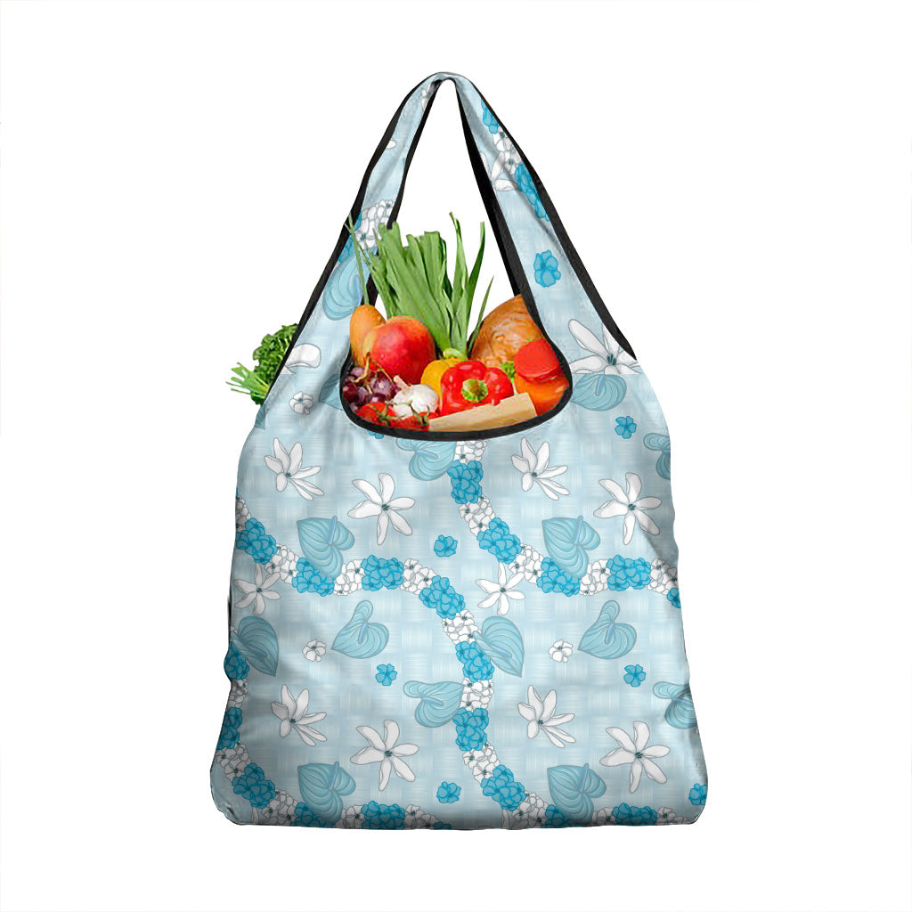 Hawaii Anthurium Tiare Pikake Lei Grocery Bag UliUli Lauhala Art Pattern