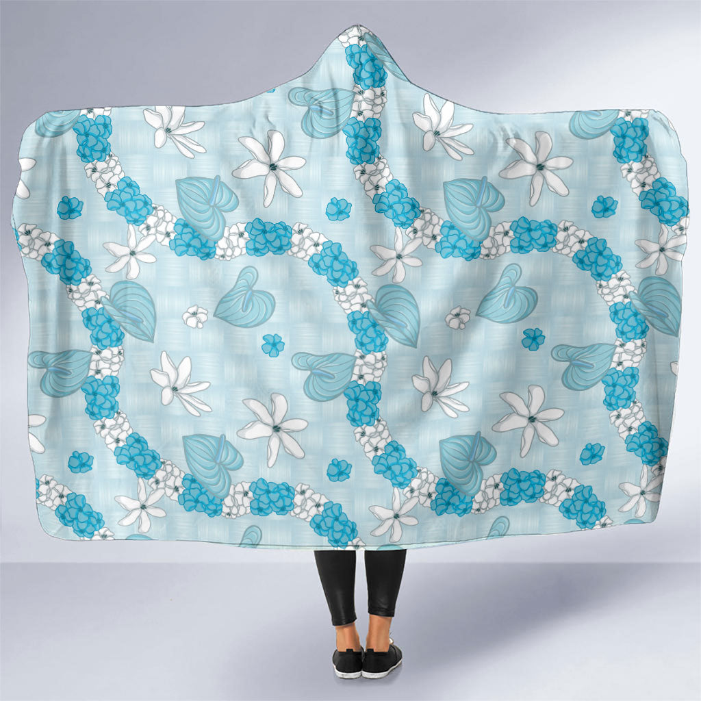 Hawaii Anthurium Tiare Pikake Lei Hooded Blanket UliUli Lauhala Art Pattern