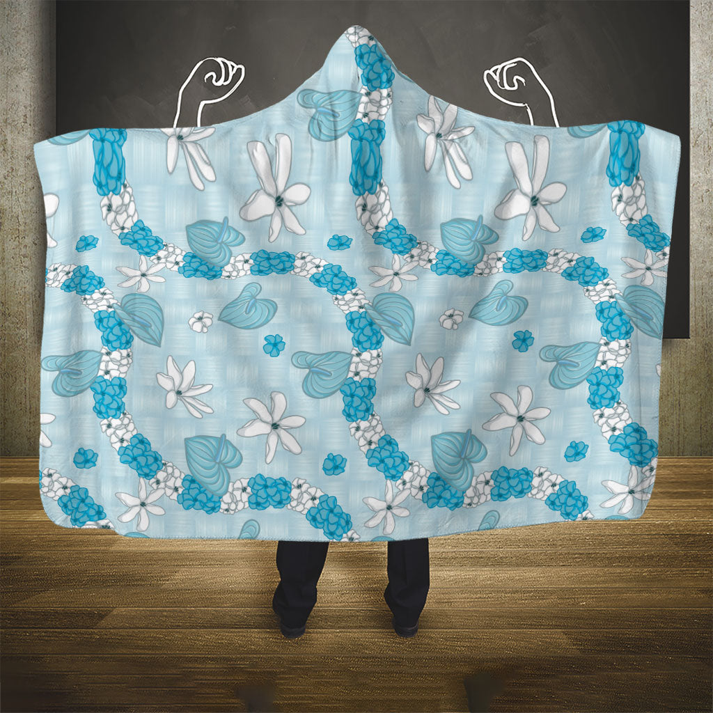Hawaii Anthurium Tiare Pikake Lei Hooded Blanket UliUli Lauhala Art Pattern