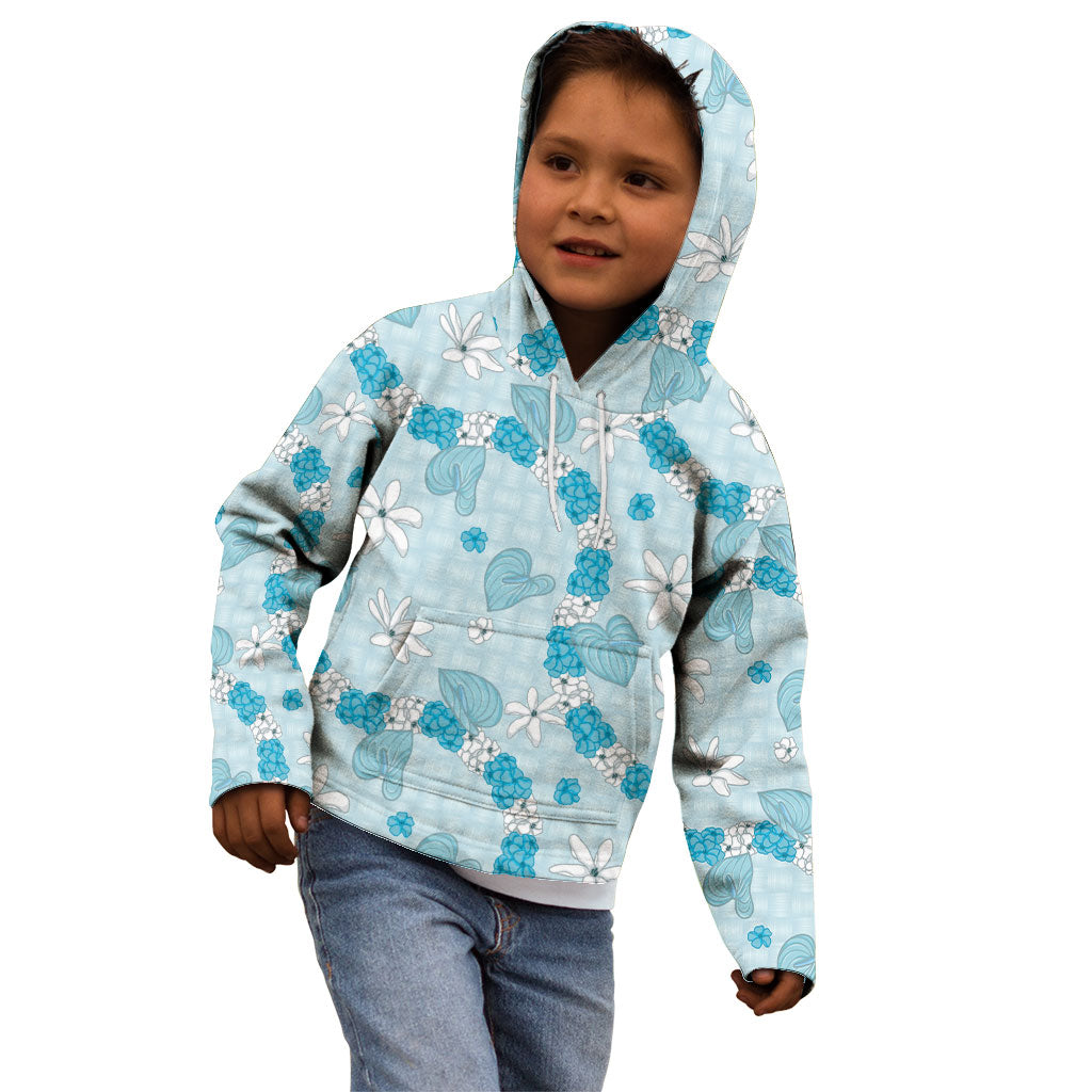 Hawaii Anthurium Tiare Pikake Lei Kid Hoodie UliUli Lauhala Art Pattern