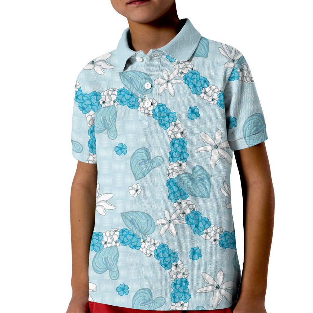 Hawaii Anthurium Tiare Pikake Lei Kid Polo Shirt UliUli Lauhala Art Pattern