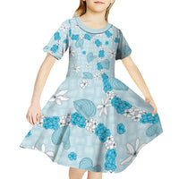 Hawaii Anthurium Tiare Pikake Lei Kid Short Sleeve Dress UliUli Lauhala Art Pattern