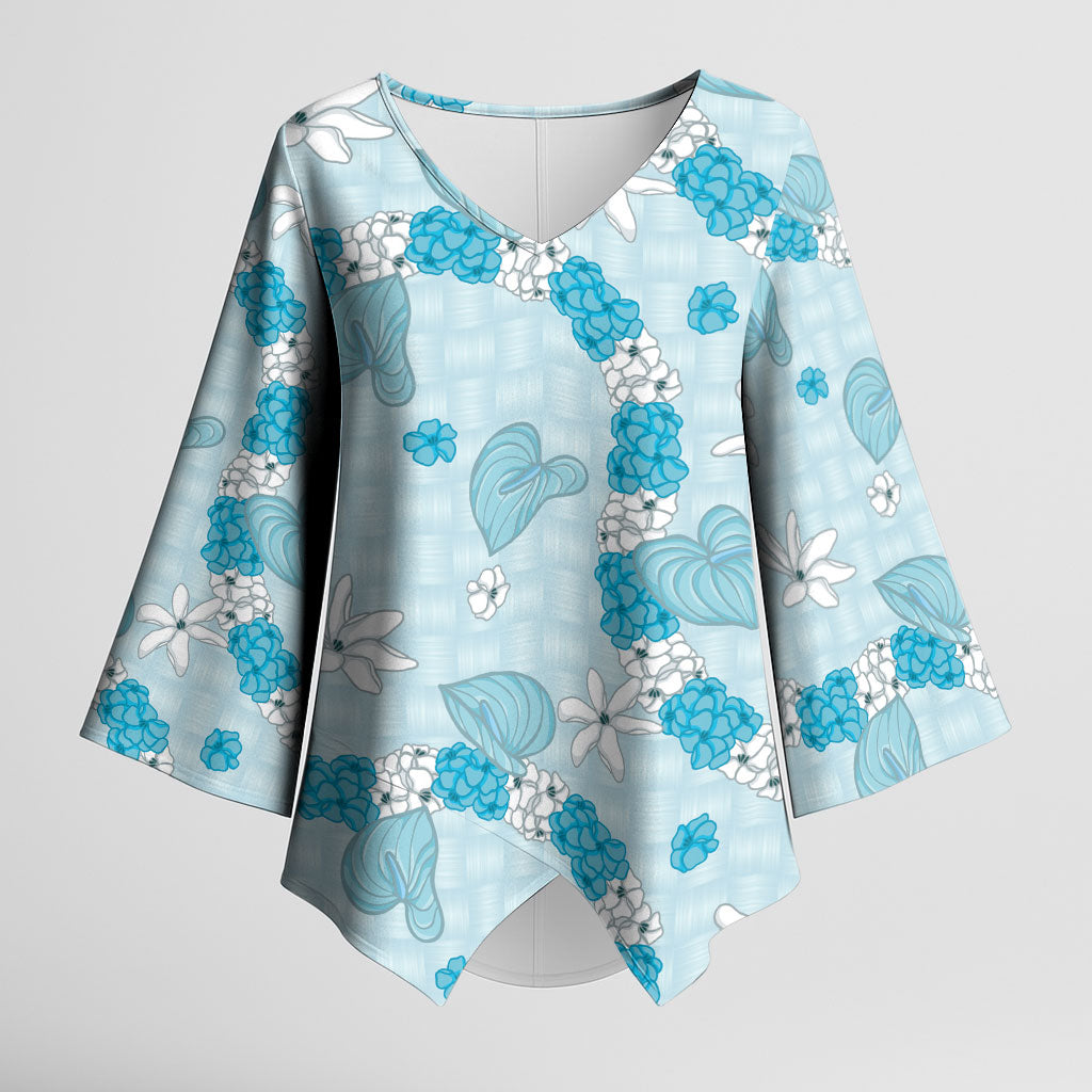 Hawaii Anthurium Tiare Pikake Lei Kimono Sleeve Blouse UliUli Lauhala Art Pattern