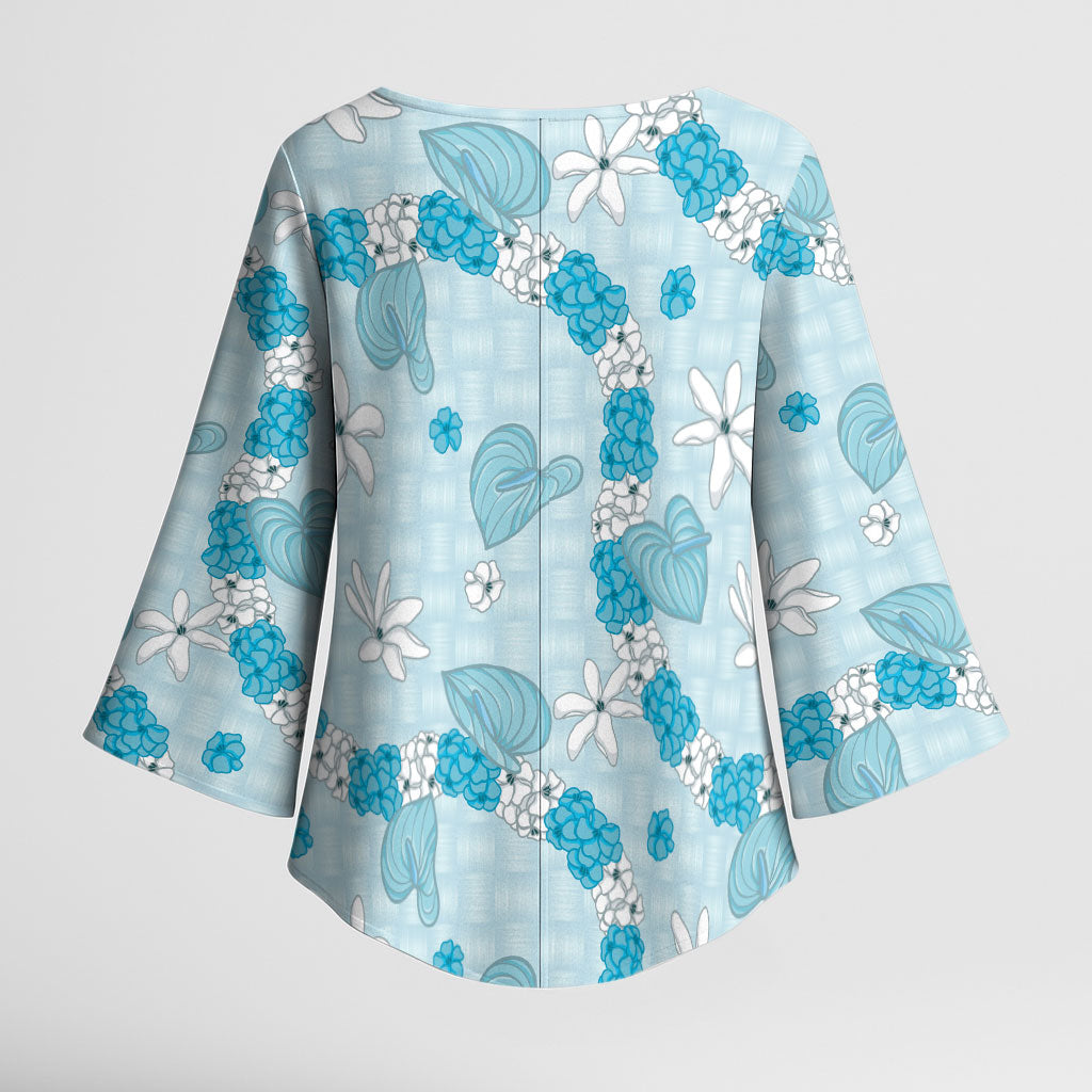 Hawaii Anthurium Tiare Pikake Lei Kimono Sleeve Blouse UliUli Lauhala Art Pattern