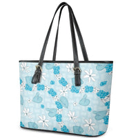Hawaii Anthurium Tiare Pikake Lei Leather Tote Bag UliUli Lauhala Art Pattern