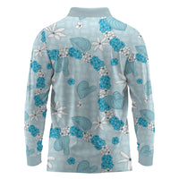 Hawaii Anthurium Tiare Pikake Lei Long Sleeve Polo Shirt UliUli Lauhala Art Pattern